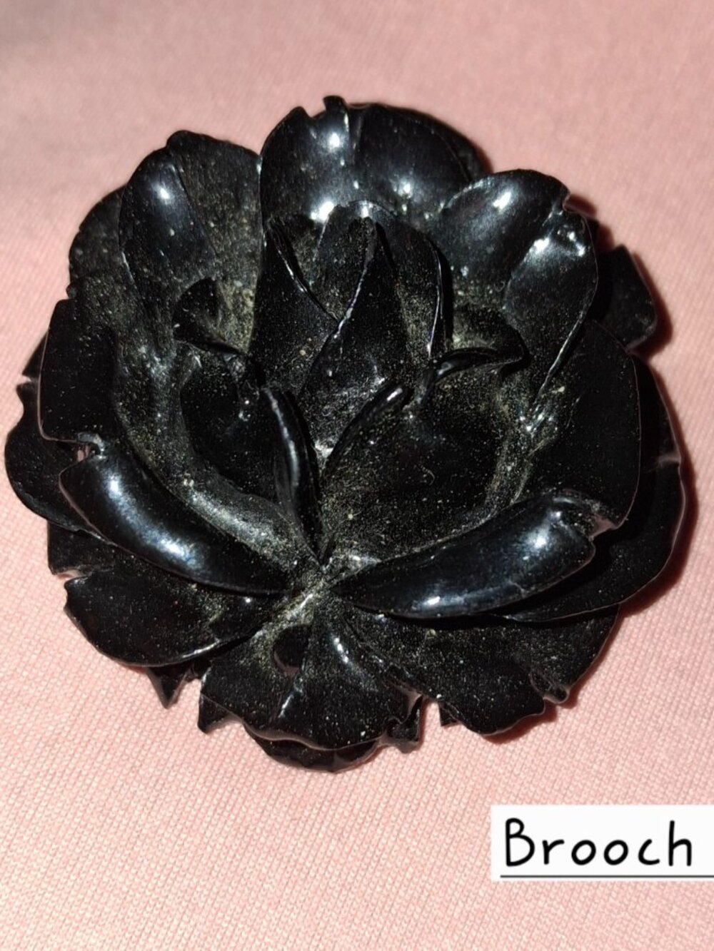 brooch pin floral Revival Carved Celluloid or acrylic figural 3d rose   1 7/8in